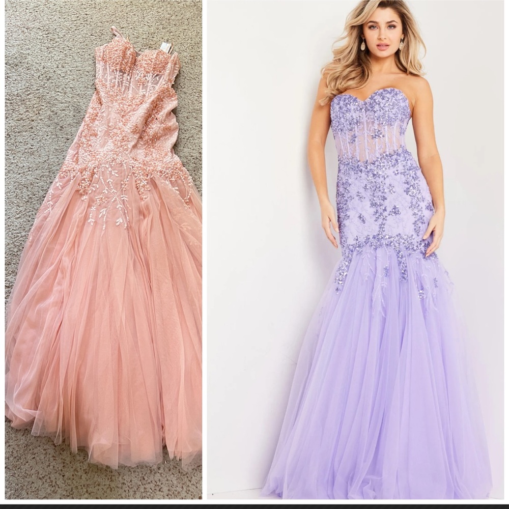 Jovani Blush Mermaid Sleeveless Sequin Sheer Corset Formal Long Prom Gown SZ 10
